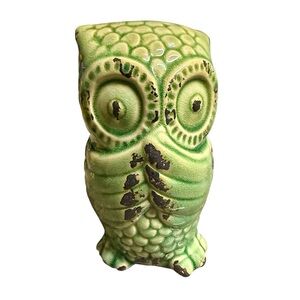 Ceramic green speak no evil Owl Figurine
